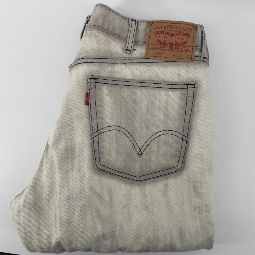 Levis Jeans Mens 38x32 Grey 559 Relaxed Straight Acid‎ Wash Denim Pants